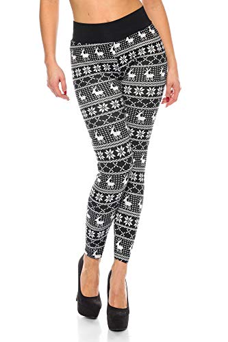 Kendindza Damen Rentier Norweger-Muster Thermo-Leggings gefüttert mit Innen-Fleece Eiszapfen Motiv Blickdicht CA-L-003 Deer S/M von Kendindza Collection