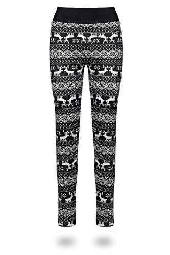 Kendindza Damen Rentier Norweger-Muster Thermo-Leggings gefüttert mit Innen-Fleece Motiv Blickdicht CA-L-001 DOUBLE DEER XL/XXL von Kendindza Collection