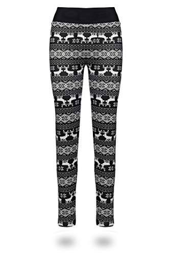 Kendindza Damen Rentier Norweger-Muster Thermo-Leggings gefüttert mit Innen-Fleece Motiv Blickdicht CA-L-001 Double Deer XL/XXL von Kendindza Collection