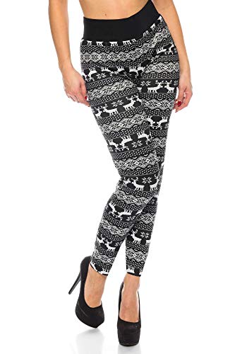Kendindza Damen Rentier Norweger-Muster Thermo-Leggings gefüttert mit Innen-Fleece Motiv Blickdicht CA-L-003 Double Deer L/XL von Kendindza Collection