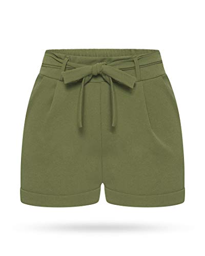 Kendindza Damen Sommer Shorts | Kurze Hose Damen mit Schleife zum binden | Bermuda | Uni-Farben (OneSize, Oliv) von Kendindza Collection