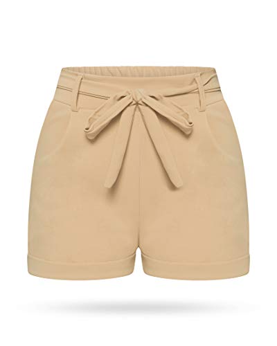 Kendindza Damen Sommer Shorts | Kurze Hose Damen mit Schleife zum binden | Bermuda | Uni-Farben (S/M, Beige) von Kendindza Collection