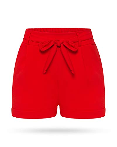 Kendindza Damen Sommer Shorts | Kurze Hose Damen mit Schleife zum binden | Bermuda | Uni-Farben (S/M, Rot) von Kendindza Collection