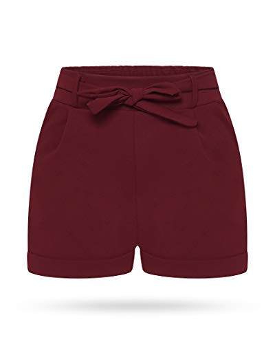 Kendindza Damen Sommer Shorts | Kurze Hose Damen mit Schleife zum binden | Bermuda | Uni-Farben (S/M, Weinrot) von Kendindza Collection