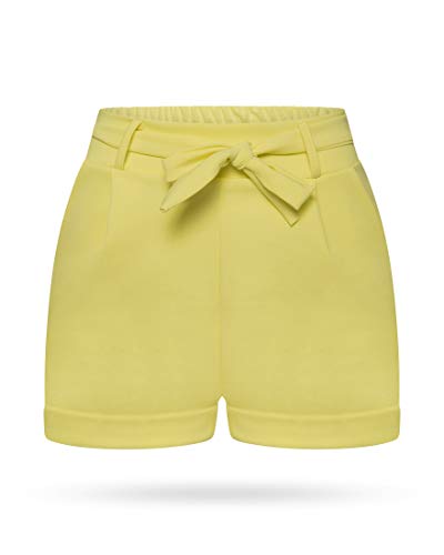 Kendindza Damen Sommer Shorts | Kurze Hose Damen mit Schleife zum binden | Bermuda | Uni-Farben (L/XL, Gelb) von Kendindza Collection