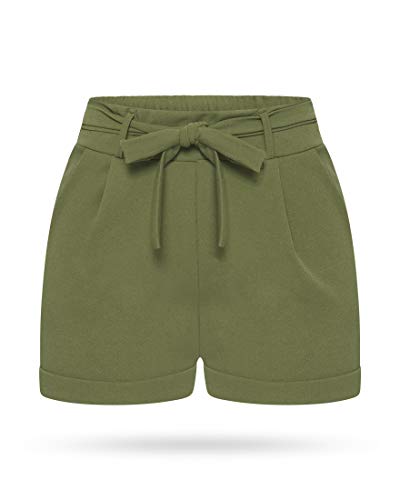 Kendindza Damen Sommer Shorts | Kurze Hose Damen mit Schleife zum binden | Bermuda | Uni-Farben (L/XL, Oliv) von Kendindza Collection