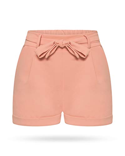 Kendindza Damen Sommer Shorts | Kurze Hose Damen mit Schleife zum binden | Bermuda | Uni-Farben (L/XL, Rosa) von Kendindza Collection