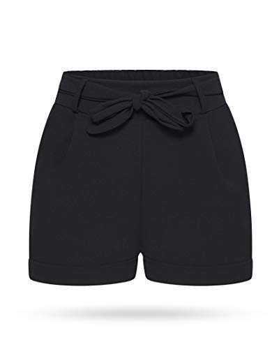 Kendindza Damen Sommer Shorts | Kurze Hose Damen mit Schleife zum binden | Bermuda | Uni-Farben (OneSize, Schwarz) von Kendindza Collection