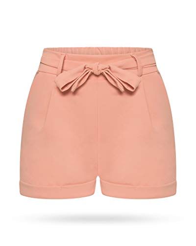 Kendindza Damen Sommer Shorts | Kurze Hose Damen mit Schleife zum binden | Bermuda | Uni-Farben (S/M, Rosa) von Kendindza Collection