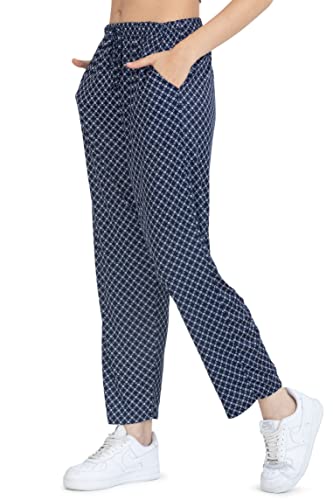 Kendindza Damen Sommerhose Damen leicht und luftig Sommer Hose Lang Leicht Freizeithose Blumen aus Baumwolle 01-H23 Blau XXXL von Kendindza Collection