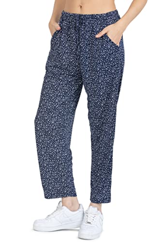 Kendindza Damen Sommerhose Damen leicht und luftig Sommer Hose Lang Leicht Freizeithose Blumen aus Baumwolle 02-H23 Blau L von Kendindza Collection