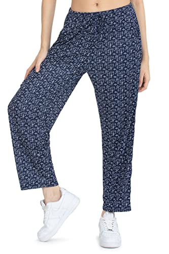 Kendindza Damen Sommerhose Damen leicht und luftig Sommer Hose Lang Leicht Freizeithose Blumen aus Baumwolle 03-H23 Blau L von Kendindza Collection