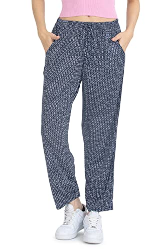 Kendindza Damen Sommerhose Damen leicht und luftig Sommer Hose Lang Leicht Freizeithose Blumen aus Baumwolle 04-H23 Blau XXL von Kendindza Collection