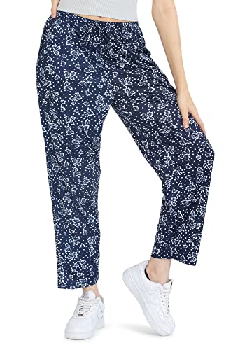 Kendindza Damen Sommerhose Damen leicht und luftig Sommer Hose Lang Leicht Freizeithose Blumen aus Baumwolle 05-H23 Blau L von Kendindza Collection