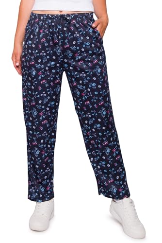 Kendindza Damen Sommerhose Damen leicht und luftig Sommer Hose Lang Leicht Freizeithose Blumen locker Baumwolle 05-H25 Blau XL von Kendindza Collection