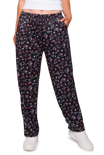 Kendindza Damen Sommerhose Damen leicht und luftig Sommer Hose Lang Leicht Freizeithose Blumen locker Baumwolle 05-H25 Schwarz M von Kendindza Collection