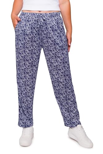 Kendindza Damen Sommerhose Damen leicht und luftig Sommer Hose Lang Leicht Freizeithose Blumen locker Baumwolle 06-H25 Blau XXL von Kendindza Collection