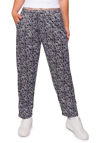 Kendindza Damen Sommerhose Damen leicht und luftig Sommer Hose Lang Leicht Freizeithose Blumen locker Baumwolle 06-H25 Schwarz M von Kendindza Collection
