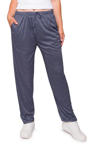 Kendindza Damen Sommerhose Damen leicht und luftig Sommer Hose Lang Leicht Freizeithose Punkte gepunktet locker Baumwolle 08-H25 Blau XXXL von Kendindza Collection