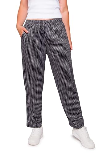 Kendindza Damen Sommerhose Damen leicht und luftig Sommer Hose Lang Leicht Freizeithose Punkte gepunktet locker Baumwolle 08-H25 Schwarz M von Kendindza Collection