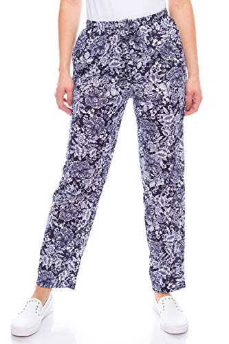 Kendindza Damen Sommerhose Sommer Hose Lang Leicht Freizeithose Blumen aus Baumwolle (Blau | Muster: Blumen, L) von Kendindza Collection