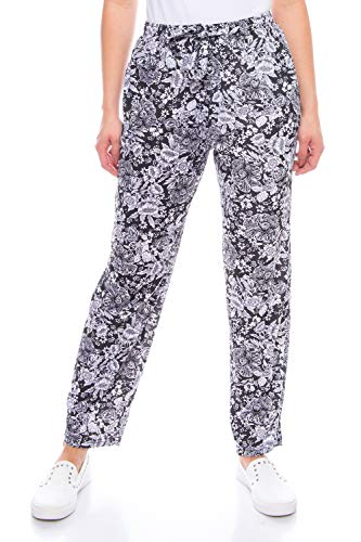 Kendindza Damen Sommerhose Sommer Hose Lang Leicht Freizeithose Blumen aus Baumwolle (Schwarz | Muster: Blumen, L) von Kendindza Collection