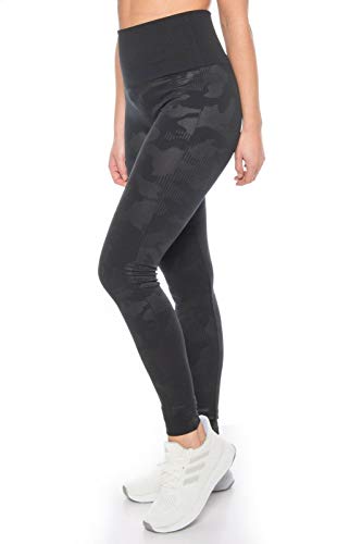 Kendindza Damen Sport Leggings Hoher Bund High Waist Bauch Weg (Schwarz | Camouflage, L/XL) von Kendindza Collection