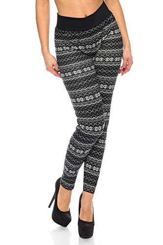 Kendindza Damen Stern Norweger-Muster Thermo-Leggings gefüttert mit Innen-Fleece Motiv Blickdicht CA-L-003 Star DOTS XL/XXL von Kendindza Collection