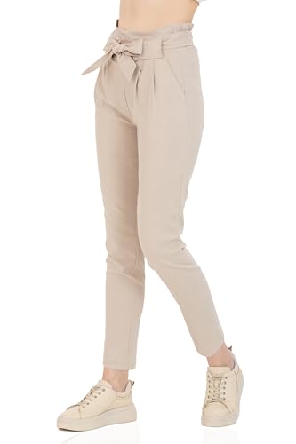 Kendindza Damen Stretch Hose Dehnbund Damen Hosen elegant mit Schleife High Waist Hose Damen Stoffhose Damen elegant Business Hose Damen Lang Schlupfhose Beige S von Kendindza Collection