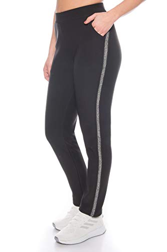 Kendindza Damen Thermo-Hose gefüttert mit Innen-Fleece Blickdicht & Taschen (Schwarz | Streifen, XXL) von Kendindza Collection