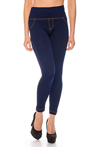 Kendindza Damen Thermo-Leggings Jeans-Look gefüttert mit Innen-Fleece Basic Blickdicht, Blau, XXL von Kendindza Collection