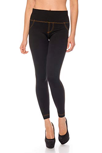 Kendindza Damen Thermo-Leggings Jeans-Look gefüttert mit Innen-Fleece Basic Blickdicht, Schwarz, XXL von Kendindza Collection