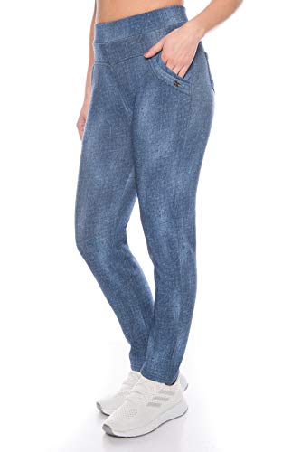Kendindza Damen Thermo-Leggings Jeans-Look gefüttert mit Innen-Fleece Basic Blickdicht (Blau | Muster 1, XXXL) von Kendindza Collection