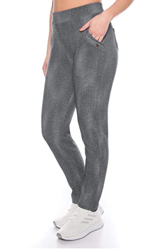 Kendindza Damen Thermo-Leggings Jeans-Look gefüttert mit Innen-Fleece Basic Blickdicht (Grau | Muster 1, XXL) von Kendindza Collection