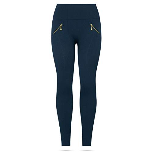 Kendindza Damen Thermo-Leggings gefüttert mit Innen-Fleece Basic Blickdicht Reißverschluss, Blau, S/M von Kendindza Collection