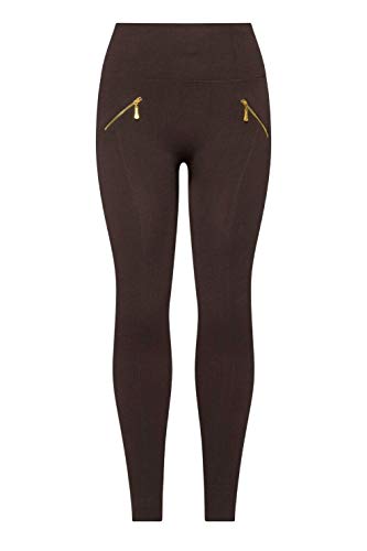 Kendindza Damen Thermo-Leggings gefüttert mit Innen-Fleece Basic Blickdicht Reißverschluss, Braun, S/M von Kendindza Collection