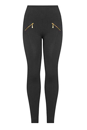 Kendindza Damen Thermo-Leggings gefüttert mit Innen-Fleece Basic Blickdicht Reißverschluss, Schwarz, S/M von Kendindza Collection