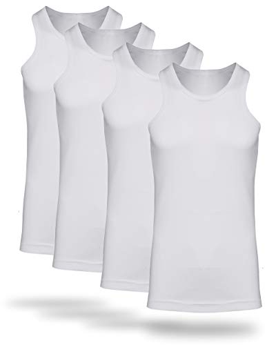 Kendindza Herren 4er Pack Basic Feinripp Unterhemd Achselshirt Classic White D10 von Kendindza Collection