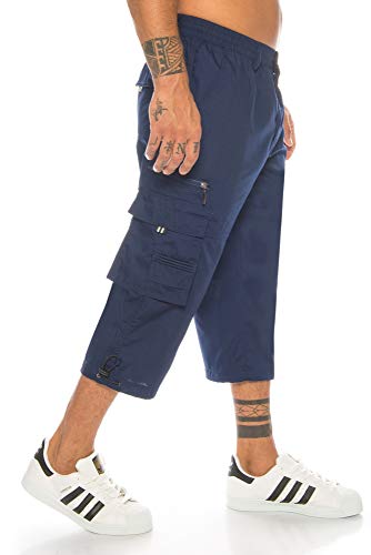 Kendindza Herren Bermuda | 3/4 Kurze Hose | Gummibund und Cargotaschen (Blau, M) von Kendindza Collection