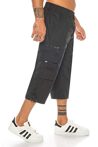 Kendindza Herren Bermuda | 3/4 Kurze Hose | Gummibund und Cargotaschen (Schwarz, M) von Kendindza Collection