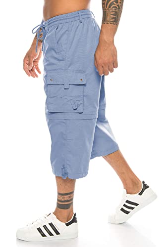 Kendindza Herren Bermuda abnehmbare Beine Zipp-Off von Caprihose 3/4 Knielang in Kurze Sommerhose leicht & Dünn (Hellblau | Muster 1, XL) von Kendindza Collection