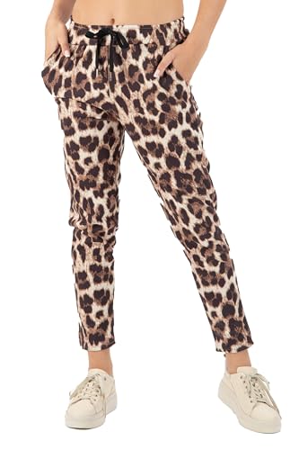 Kendindza Jogg Pants Damen Hose Stoffhose Damen elegant lang Leopard Hose Leo Muster Print Braun von Kendindza Collection