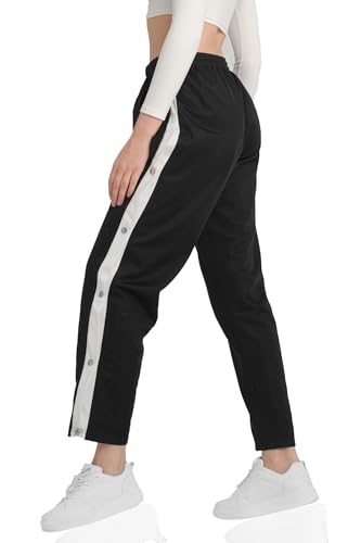 Kendindza Knopfhose Reha Hose Damen seitlich zu öffnen Jogginghose mit Druckknöpfen Relaxhose Damen Sporthose Damen Lang Trainingshose Damen Lang Freizeithose Damen Schwarz - XL von Kendindza Collection