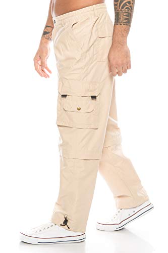 Kendindza Relaxed Zipp-Off Cargo-Hose | Ranger-Hose | Vintage Freizeit-Hose | Outdoor-Hose | Zipp-Hose Loose-Fit (Beige | Muster 2, XXL) von Kendindza Collection