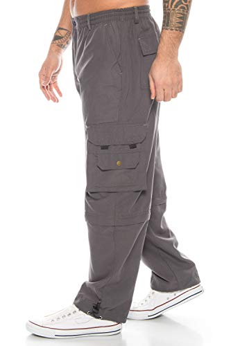 Kendindza Relaxed Zipp-Off Cargo-Hose | Ranger-Hose | Vintage Freizeit-Hose | Outdoor-Hose | Zipp-Hose Loose-Fit (Grau | Muster 2, XXL) von Kendindza Collection