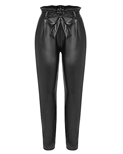 Lederhose damen Jeans damen high waist jeans damen leggings damen high waist hose damen schwarze hose damen Thermo Fleece damen hose kunstleder lederimitat hose damen Paperbag leder Schwarz 36 S von Kendindza Collection