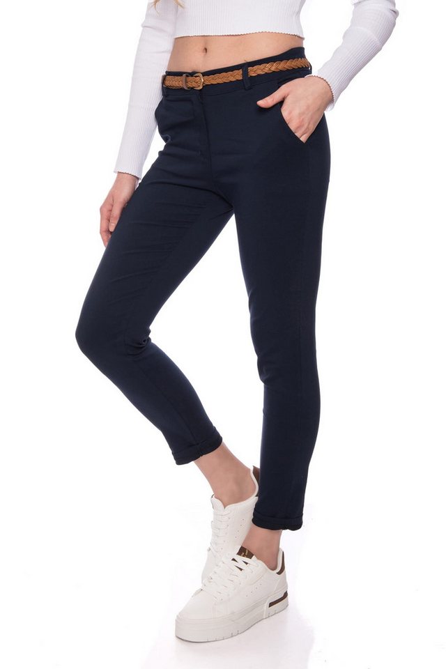 Kendindza Chinohose Chino Damen Hose Stretch mit Gürtel Stoffhose Damen elegant lang - 7/8 Elastisch Gürtel von Kendindza