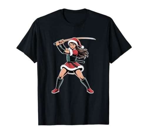 Christmas Ninja Santa Girl Schwert Kampfsport Kämpfer T-Shirt Christmas Ninja Santa Girl Schwert Kampfsport Kämpfer T-Shirt von Kendo Practitioner Gift Funny Dojo Christmas Party