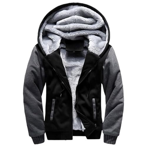 Kendt Kapuzenpullover Herren Gefüttert Hoodie Herren Jacken Sweatjacke Fleece Kapuzenjacke Classic Sweater Casual Hooded Sweatshirt Baumwolle Mit Reißverschluss(Schwarzgrau-XL) von Kendt