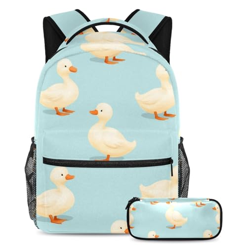 KengjuTesu 2-teiliges Rucksack-Set für Jungen und Mädchen, großes Fassungsvermögen, weiße Entenblau, Schultasche mit Federmäppchen, perfekter Tagesrucksack für Studenten, Teenager, Reisen und Wandern KengjuTesu 2-teiliges Rucksack-Set für Jungen und Mädchen, großes Fassungsvermögen, weiße Entenblau, Schultasche mit Federmäppchen, perfekter Tagesrucksack für Studenten, Teenager, Reisen und Wandern von KengjuTesu